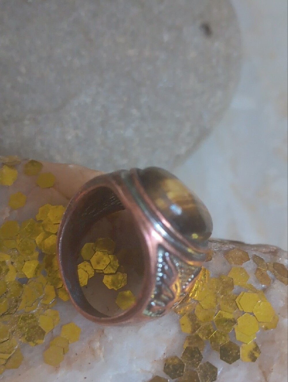 Tiger Eye Statement Ring in Brown and Gold - Picture 2 of 9